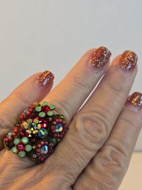 Multicolor Beaded Statement Ring - Artisan Style SIZE 8